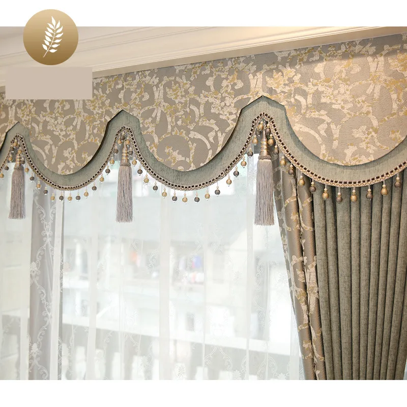 

Custom curtain High quality American Simplicity embroidery Splicing Chenille gray blackout curtain valance tulle panel M1182