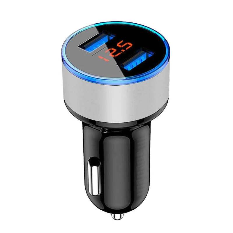Silver 3.1A устройство для автомобиля с двумя портами USB Зарядное устройство 2 Порты и разъёмы светодиодный Дисплей Универсальный мобильный телефон Зарядное устройство 12-24V прикуриватель Зажигалка для samsung Xiaomi - Тип штекера: Silver