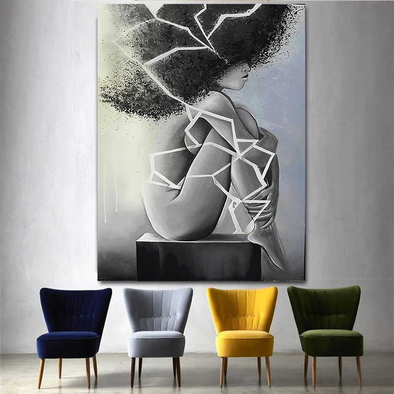 

Black And White Crack Abstract Woman Print And Posters Wall Art Canvas Paintings Picture For Bedroom Modren Home Wall Decoration