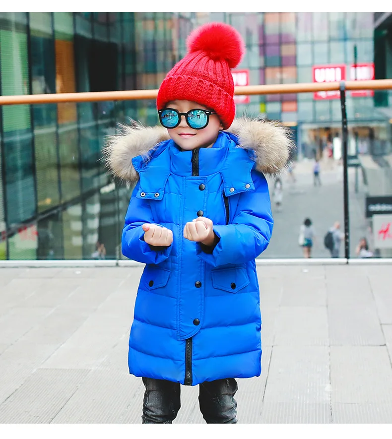 Olekid-30 градусов России зимняя куртка-пуховик для девочек куртка с капюшоном с натуральным мехом, длинное пальто для мальчиков От 2 до 12 лет подростковая детская верхняя одежда