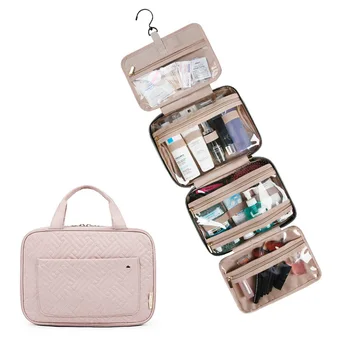 

Multi-layer Foldable Toiletry Bag Travel Bag with Hanging Hook, Water-resistant Makeup Cosmetic Bag Travel Organizer