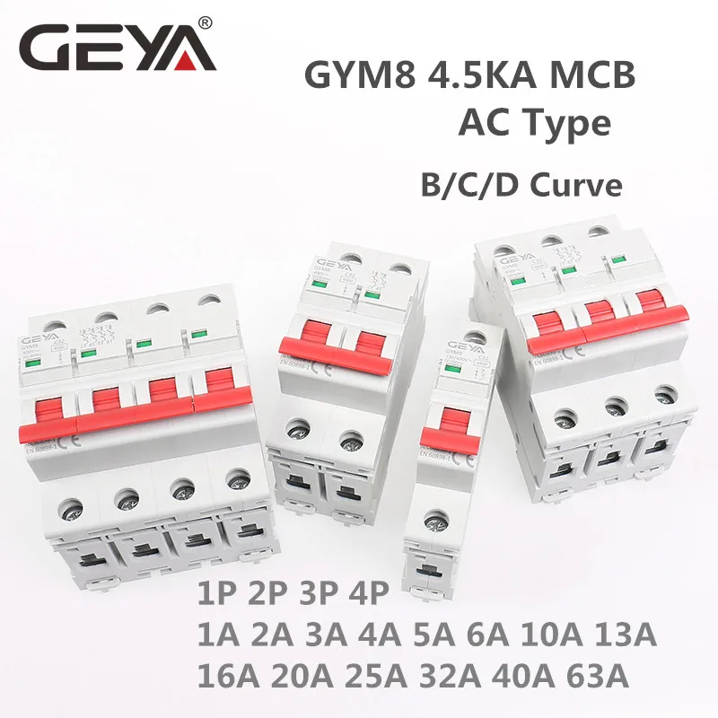 Мини выключатель MCB 220 В 400 Тип C с сертификатом CE CB SEMKO 4.5KA AC переключатель GEYA