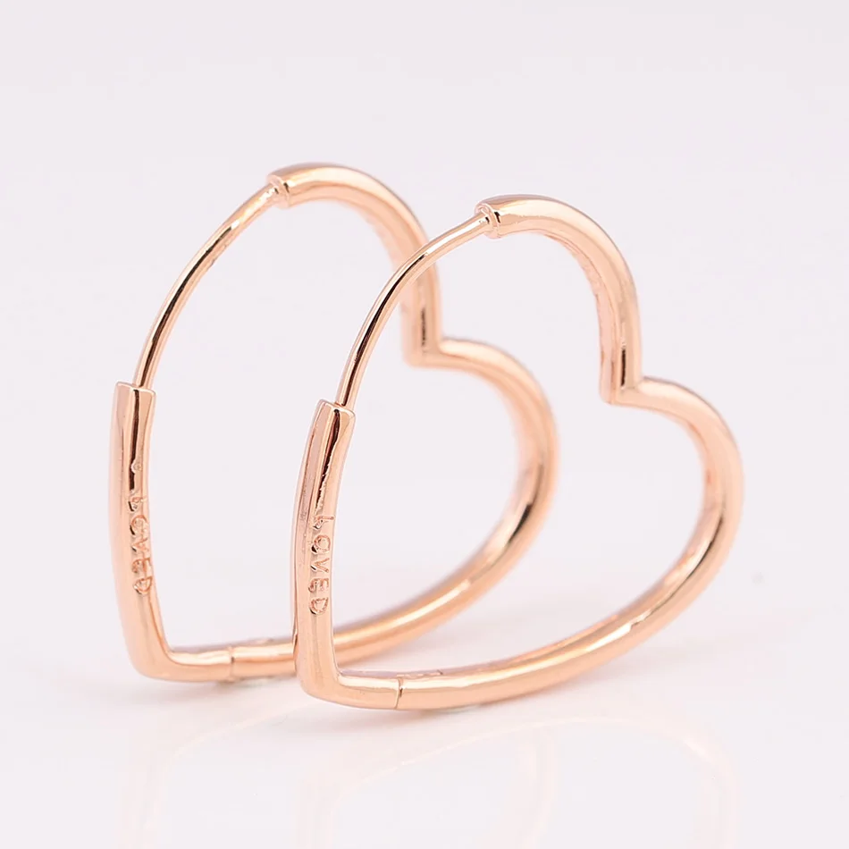 

Authentic 925 Sterling Silver Rose Asymmetric Heart Stud Earrings For Women Wedding Party fit Lady Fine Jewelry