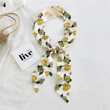 

Small Silk Scarf Thin Narrow Long Strip Neckerchief Skinny Bag Ribbons Headband Choker Fruit Print Satin Head Scarf