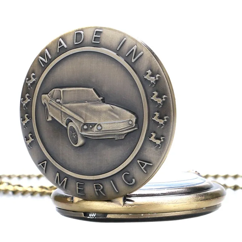 Car pocket watch retro design surrounding English alphabet car quartz pocket watch