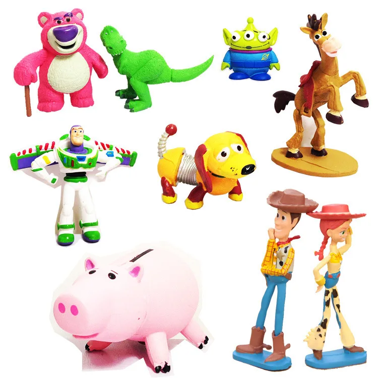 

9pcs/set Toy Story Buzz Lightyear Woody Jessie Dog Dinosaur Bullseye Horse little green men Figure Toys no box B703