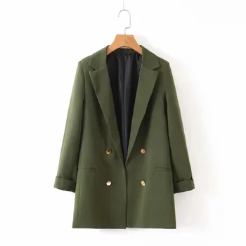 

New Fashion Green Double Breasted Blazers Women Korean Commuter Loose Temperament Wild High Quality Elegant Jacket F064