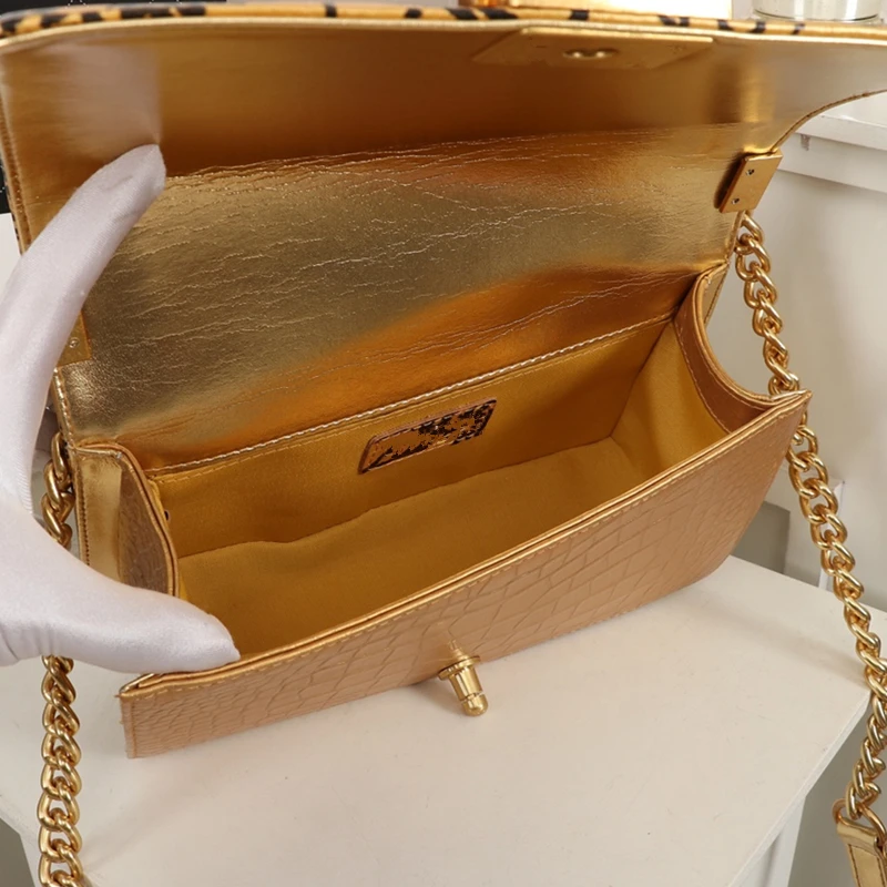 

Gold color Female Shoulder Bags 25cm Women Bags Cow leather Purse New Fashion Brand Designer Chain Bags Crossbody Bag