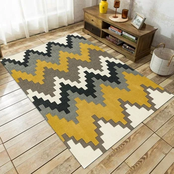 

Nordic Style Geometric Area Rugs Bedroom Bedside Yellow Gray Black Striped Carpets for Living Room Kids Room Non-Slip Floor Mats