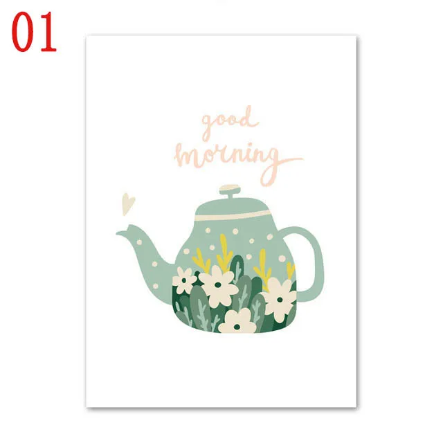 Cartoon Cat Shoes Flower Teapot Pictures Modern Impressionism Nordic A4 Poster Wall Canvas Art Print Painting