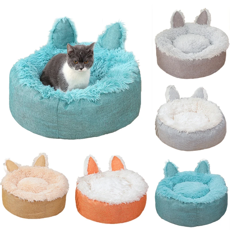 

Winter Pet Dog Bed Bunny Ears Plush Cat Bed Soft Warm Round Pet Knnel for Dog Cat Kitten Sleeping Bed Chihuahua Sofa Cushion Mat