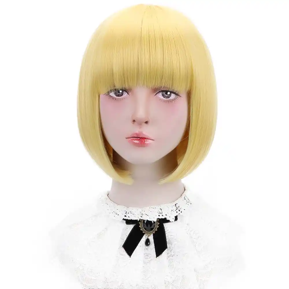 Short Straight Bob Wig Synthetic Hair 12 Pink Blonde Brown Red