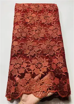 

Red color Tulle Mesh Lace Fabrics High Quality Beads&stones African Lace Fabric Nigerian French Mesh Net Lace for Party Wedding
