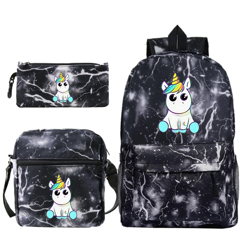 Милый Единорог Рюкзак 3 шт./компл. Mochila Карандаш Чехол школьные сумки для подростков мальчиков и девочек Для женщин, рюкзак для путешествий с отделением для лэптопа, распылитель ранцевого типа для с