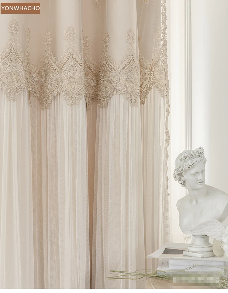 Пользовательские шторы роскошные европейские королевские принцесса ветер спальня современный простой бежевый ткань затемненные шторы тюль с драпировкой B763