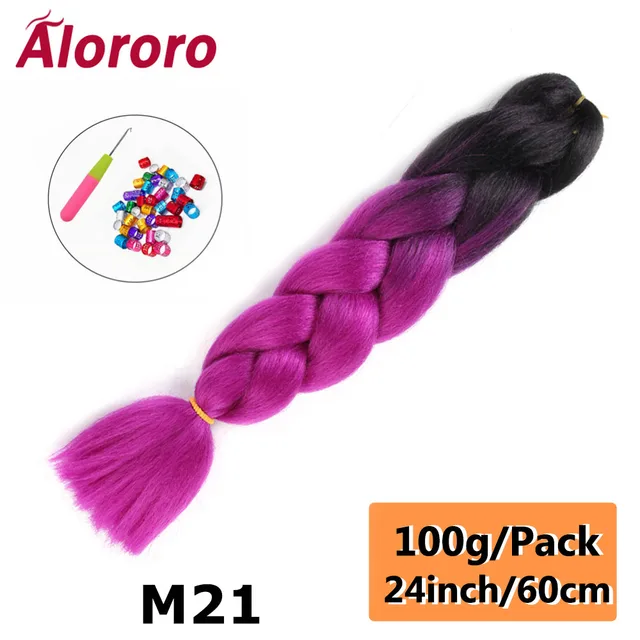 Jumbo Braid Hair Extensions Green Synthetic Braiding Hair 24 Inch Afro Blue Pink Purple Blonde Ombre Hair for Braids Alororo 24inches-M21