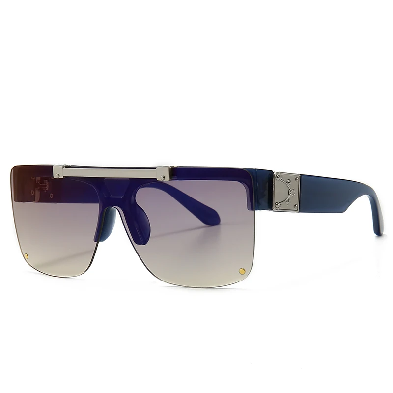 Мужские солнцезащитные очки большого размера с Откидывающейся Крышкой, женские ретро квадратные цельные солнцезащитные очки для женщин и мужчин, роскошные брендовые дизайнерские солнцезащитные очки - Цвет линз: C2 Blue