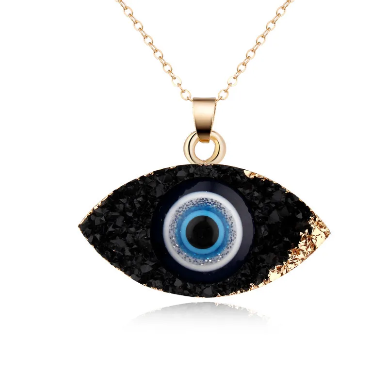 Новинка, ожерелье с кулоном из натурального камня «глаза сглаза» для женщин, длинная цепочка, хрустальное ожерелье с турецким глазом, ювелирное изделие для девочек на удачу - Окраска металла: Black