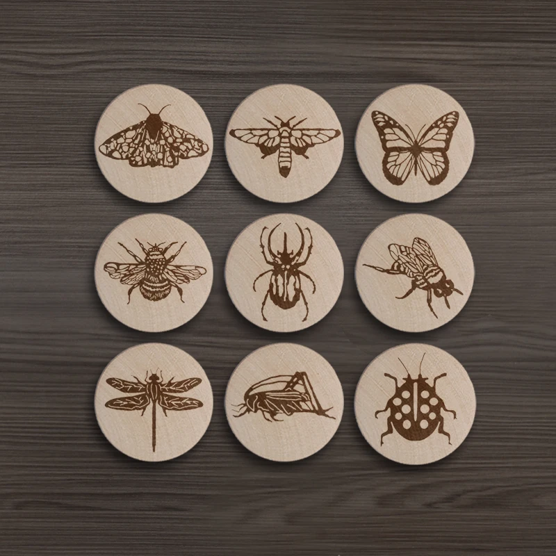 Furniture boho nursery insect drawer pull Engraved woodland animals flat wood knob for Kids Room
