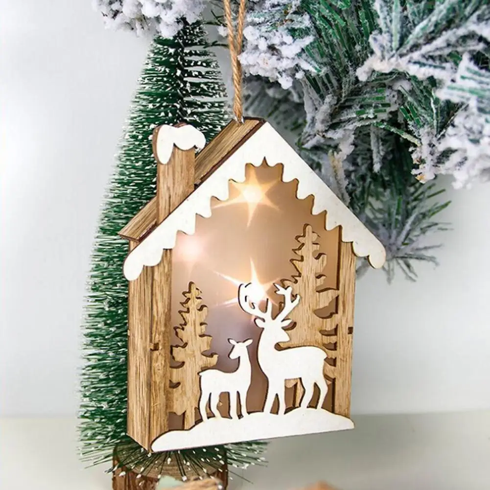 

Durable Lightweight Wooden Cabin Light Up Ornament Hanging Christmas Xmas Tree Hotel Window Decor
