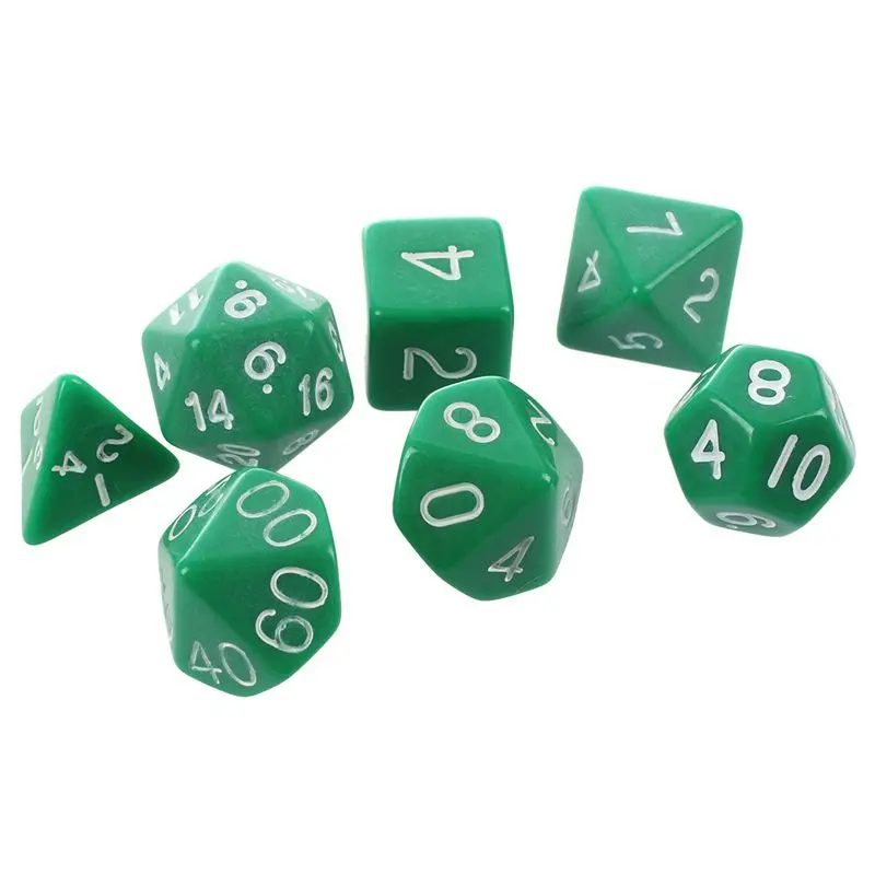 Набор 7 шт. Dice Die D4~ D20 для игр RPG Подземелья и Драконы D& D - Цвет: Green