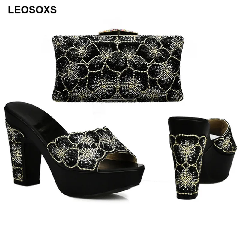 

Matching Shoes and Bag Set In Heels Black Color Italian Shoes with Matching Bags High Quality African Shoe and Bag Set for Party