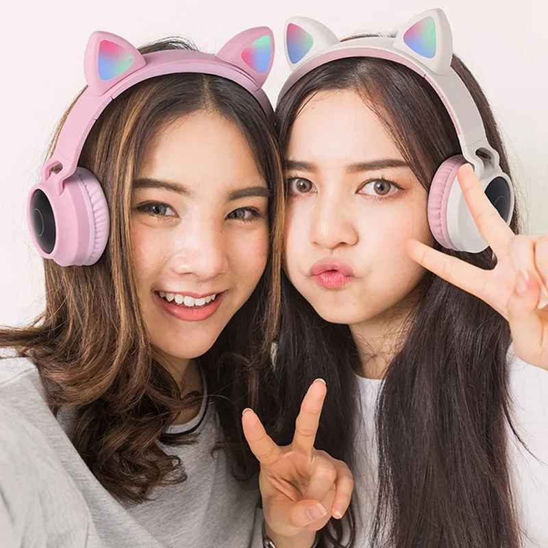 Pink Cat Ear Wireless Bluetooth Headphones Kid Foldable Stereo Sound Headset Kids Earphone For Boys Girls Lovely Gift