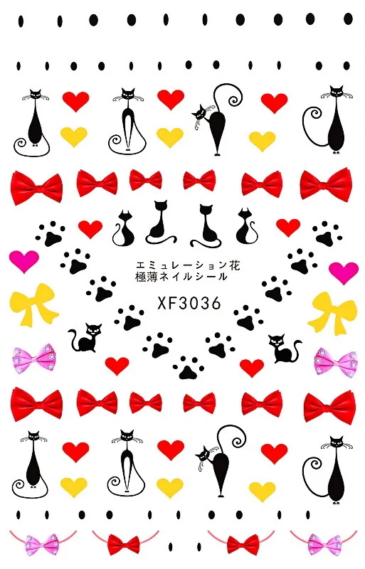 Черные наклейки на ногти, дизайн маникюра, искусство, Спортивная кошка, 3D Черный штамп, украшения, наклейки на ногти, наклейки на ногти - Цвет: XF3036