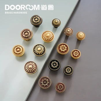 

Dooroom Brass Furniture Handles Retro Round Patterned Pulls Cupboard Wardrobe Dresser Wine bar Shoe Box Drawer Cabinet Knobs