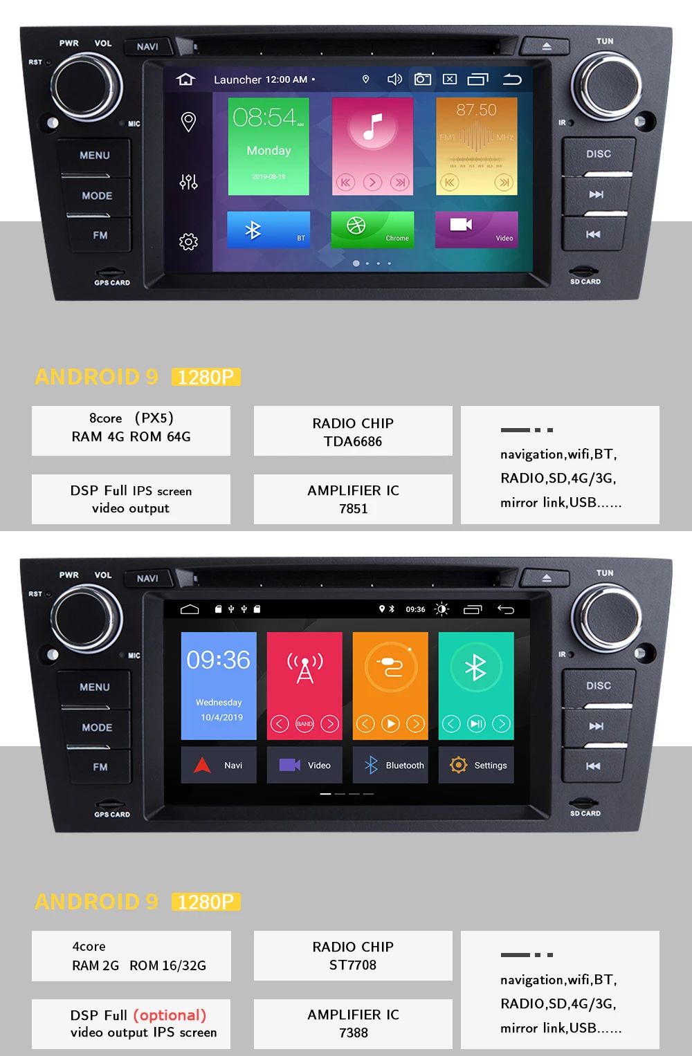 Android 9,0 4+ 64 Гб ips DSP 8 ядерный 1 Din Автомобильный Радио dvd-плеер для BMW E90/E91/E92/E93 Мультимедиа Навигация стерео OBD2 Carplay