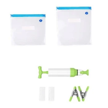 

20Pcs Bag Kits Reusable Food Storage Vacuum Seal Bags with Hand Pump Bag Sealing Clips Food Wrap