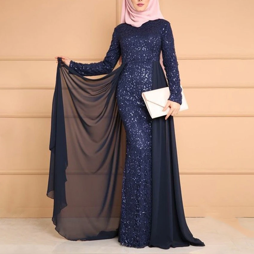 Элегантное мусульманское платье с блестками abaya вечернее платье Vestidos кардиган-кимоно длинные халаты Jubah Ближний Восток Eid Рамадан исламский