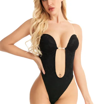 

Sexy Full Bodyshaper Bra Backless Invisible Push Up Underwear Slimming Bodysuit Women Deep V Convertible Bra Thong Shapewear