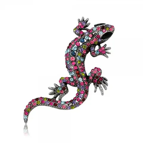 Insect Lizard Ladybug Spider Gecko Brooches Rhinestone Animal Enamel Brooch Pins Women Girls Birthday Festival Jewelry Gift