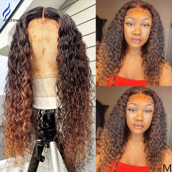 

ALICROWN Ombre Highlight Curly 360 Lace Front Human Hair Wigs 250% Density Pre-Plucked With Baby Hair Non-Remy Bleached Knots