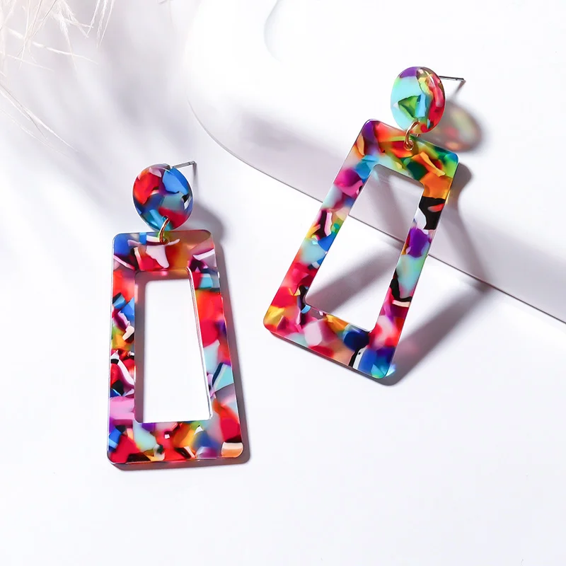

BICUX Fashion Korean Statement Acrylic Long Drop Earrings for Women Elegant Geometric Leopard Dangle Earring 2019 Modern Jewelry