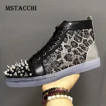

MStacchi 2020 Fashion Men Casual Shoes Spiked Rivets Genuine Leather Lace-Up Comfortable Male Sneakers Trend Sequins Men Shoes