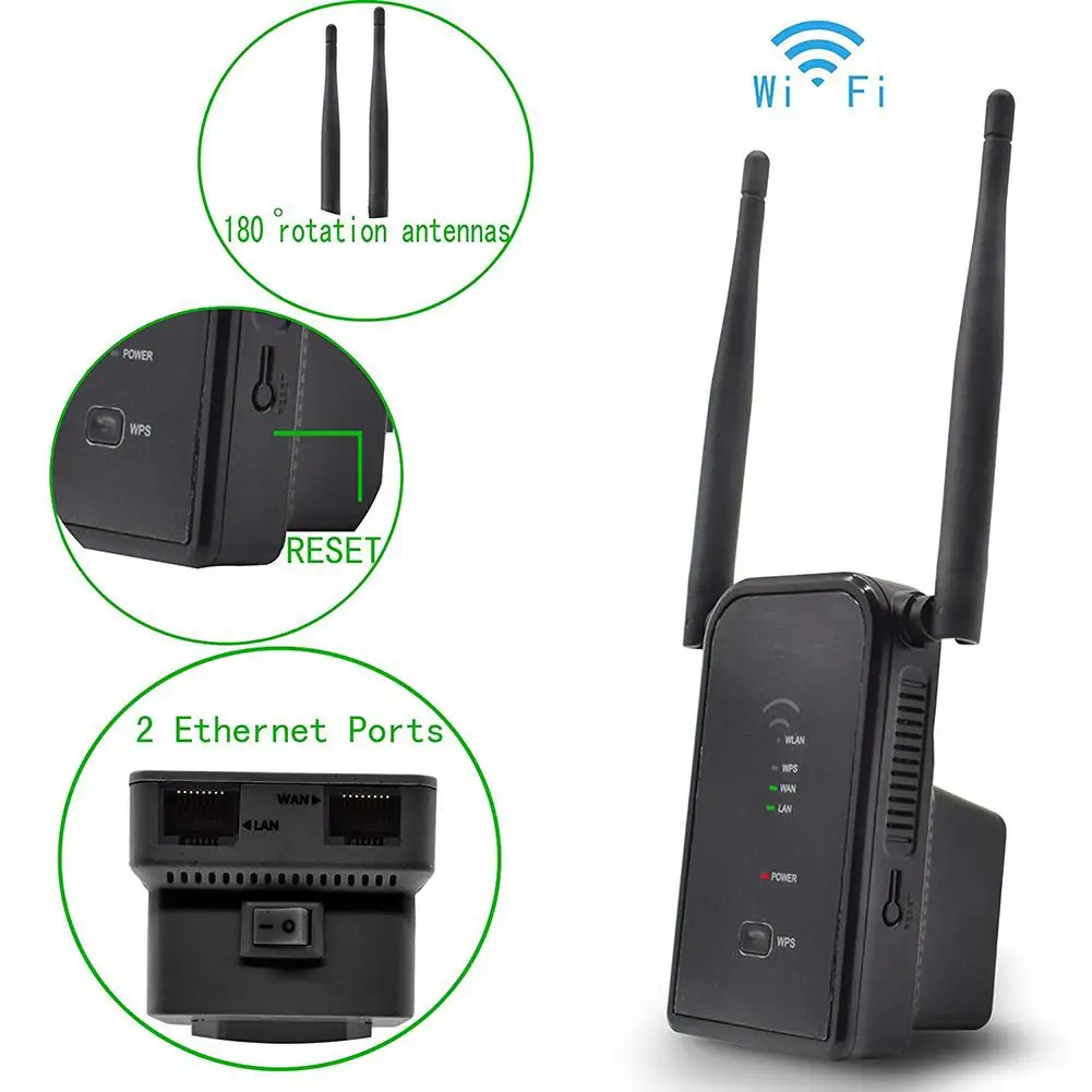 

( Black ) WiFi Range Extender WiFi Signal Repeater Wireless Signal Booster 300Mbps Wireless Router WIFI Repeater