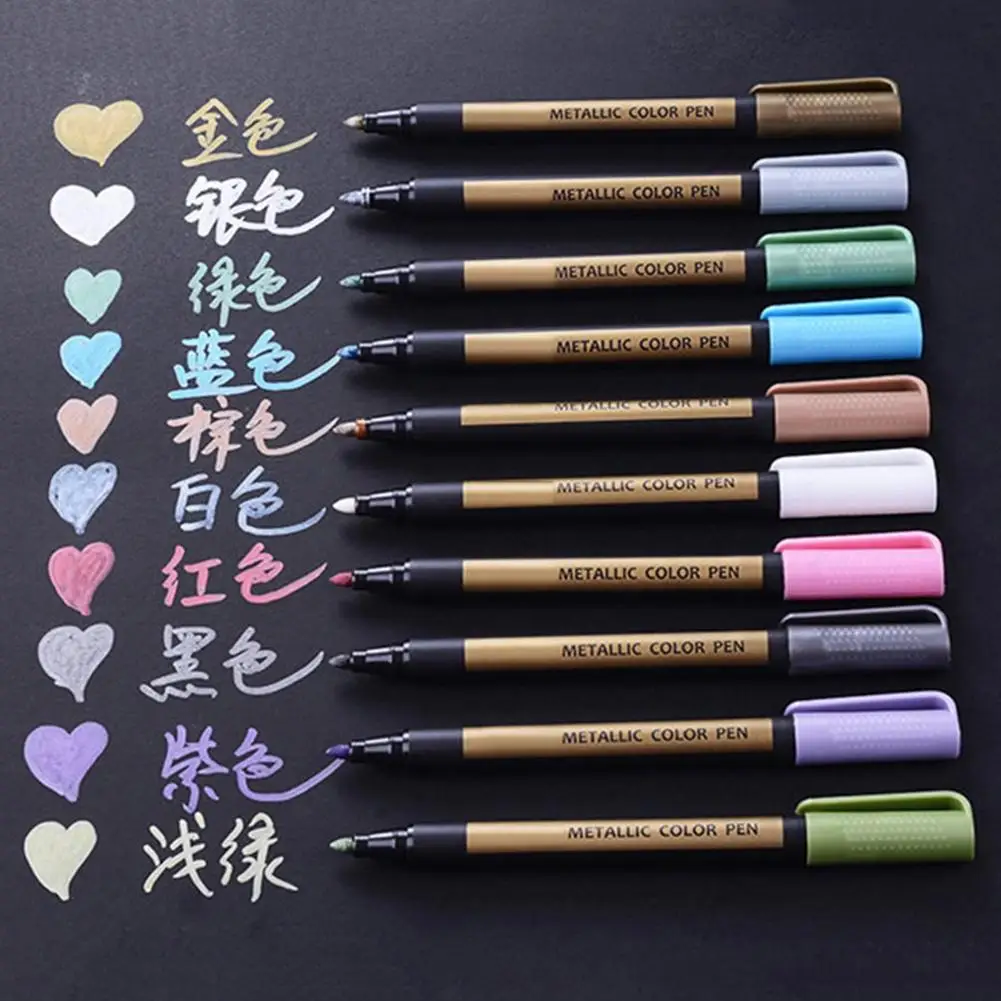 

10 Colors Metallic Waterproof Paint Art Drawing Marker Pens Student Stationery