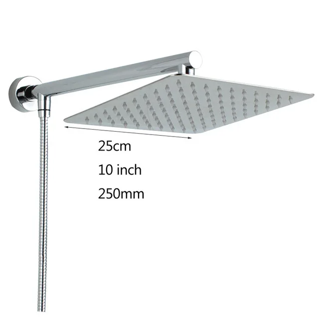 10 inch Onyzpily Shower Head Chrome Ultrathin Square and Round 8" 10'' 12''Rainfall 38cm Shower Arm 150cm Shower Hose - Цвет: 10 inch