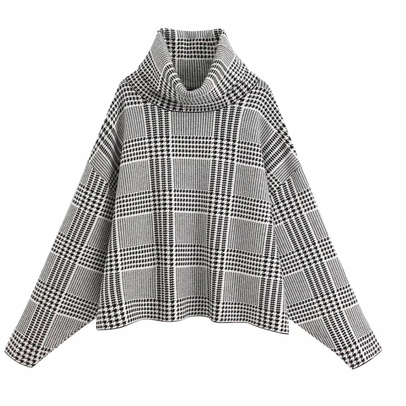 Женский винтажный Повседневный Свободный вязаный свитер с узором гусиная лапка