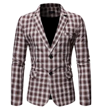 

Men Suit Jacket New 2020 Men's Casual Plaid Two-grain Single-breasted Men's Suit with Slim Back and Middle Slit for Men's Suit