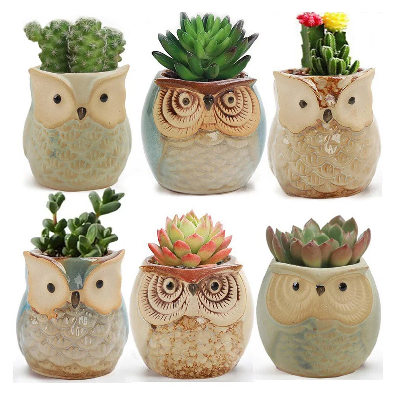 Zakka Miniature Model Ceramics Flower Pots Succulent Planter Cute Owl Flowerpots Art Vase Home Decoration Fairy Garden Ornaments | Дом и сад