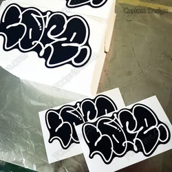 Autocollants de nom personnalisés, graffitis de rue, conception gratuite, découpe personnalisée, facile à peler 