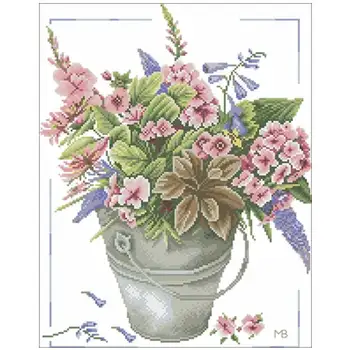 

Iron bucket bouquet patterns Counted Cross Stitch 11CT 14CT 18CT DIY Cross Stitch Kits Embroidery Needlework Sets home decor
