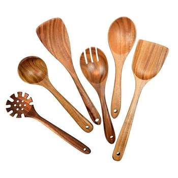 

Wooden Utensils for Cooking,6 Pack Organic Teak Wooden Spoons for Cooking Wood Utensil Set and Spatula for Kitchen