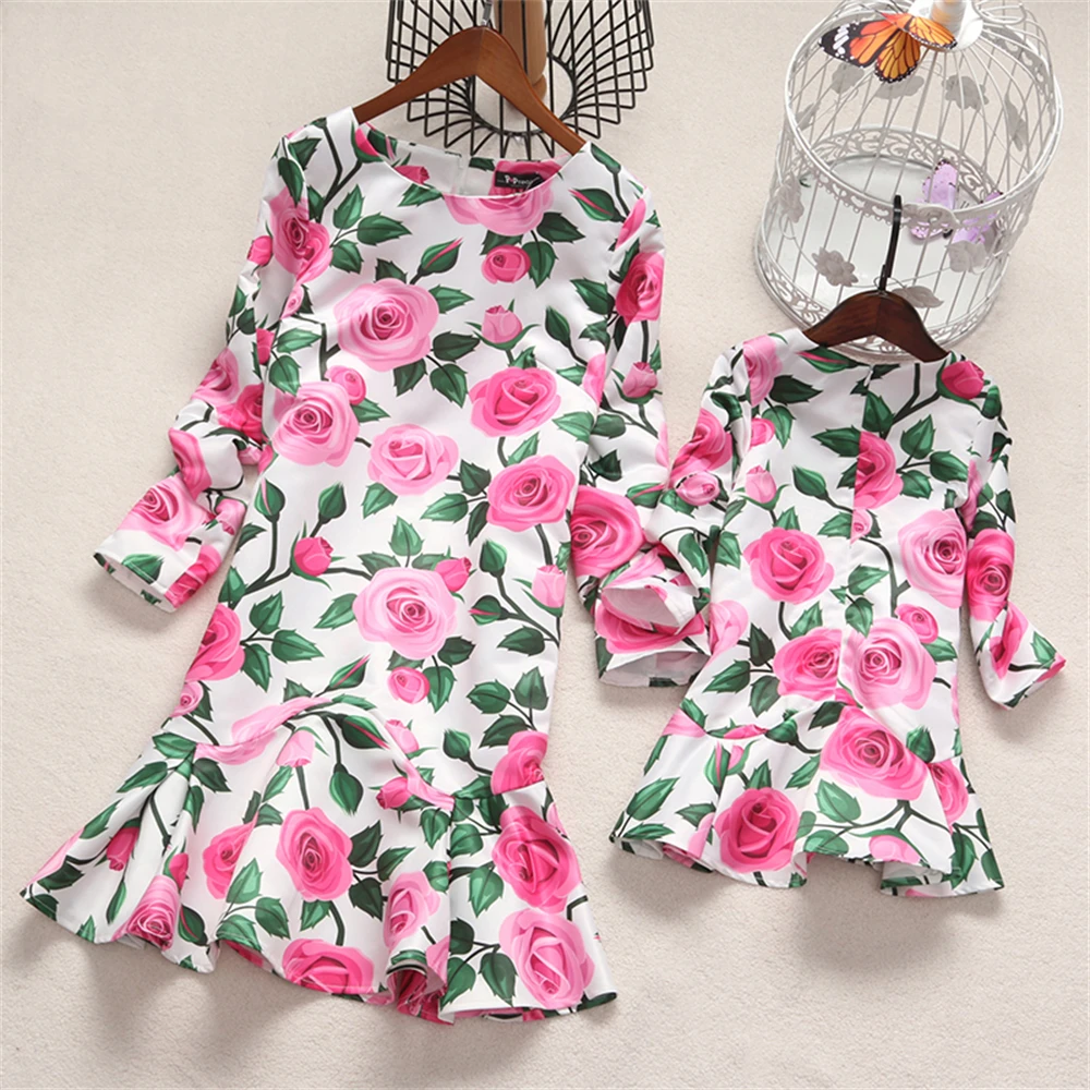 Family Matching Flowers Print Parent Child Dress