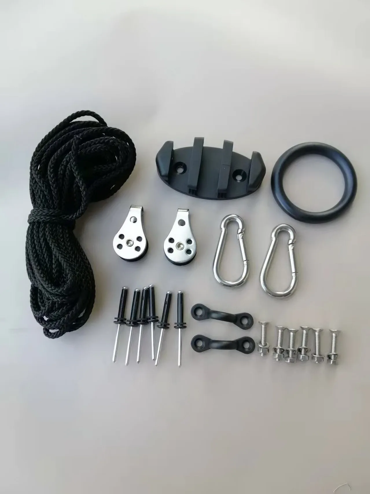 1 Sets Marine Boat Kayak Anchor Trolley Kit Rope Cleat Pulley Block Rigging Ring shascullfites melody shaper crop top set shiny blue high waist leather shorts ring zippers shorts set leaher sets 2 pieces set