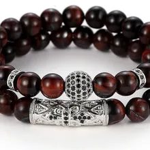 8 мм 2 шт./компл. gd5fj Эластичный регулируемый натуральный красный тигровый шарик микро проложить cz Циркон кубический цирконий медные браслеты браслет