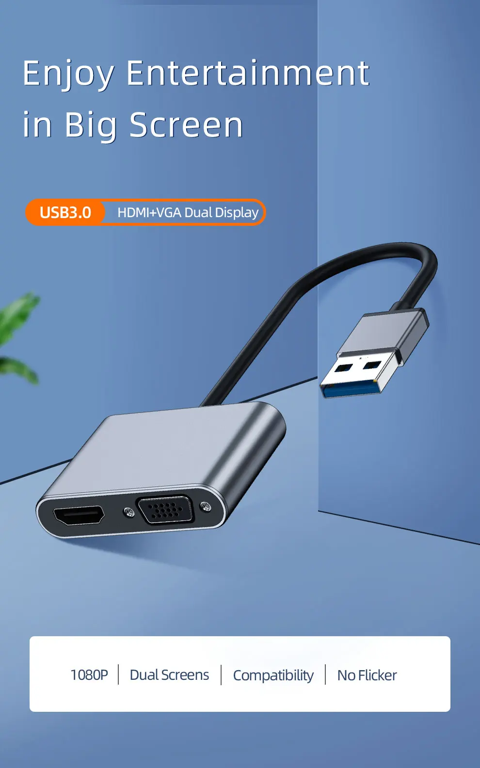 Unnlink USB 3,0-VGA HDMI адаптер 1080P двойной выход дисплей мульти-дисплей Графический конвертер Соединительный кабель для портативных ПК